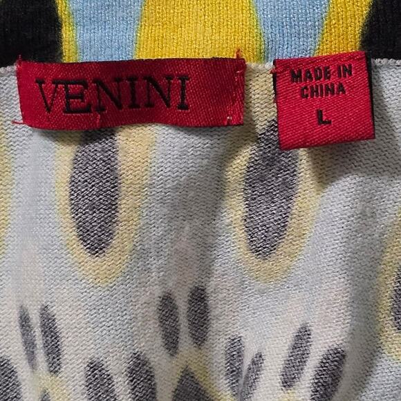 VENINI Women's‎ Cropped Open Front Cardigan Yellow Blue Colorful Print 70s 60s - Picture 8 of 8